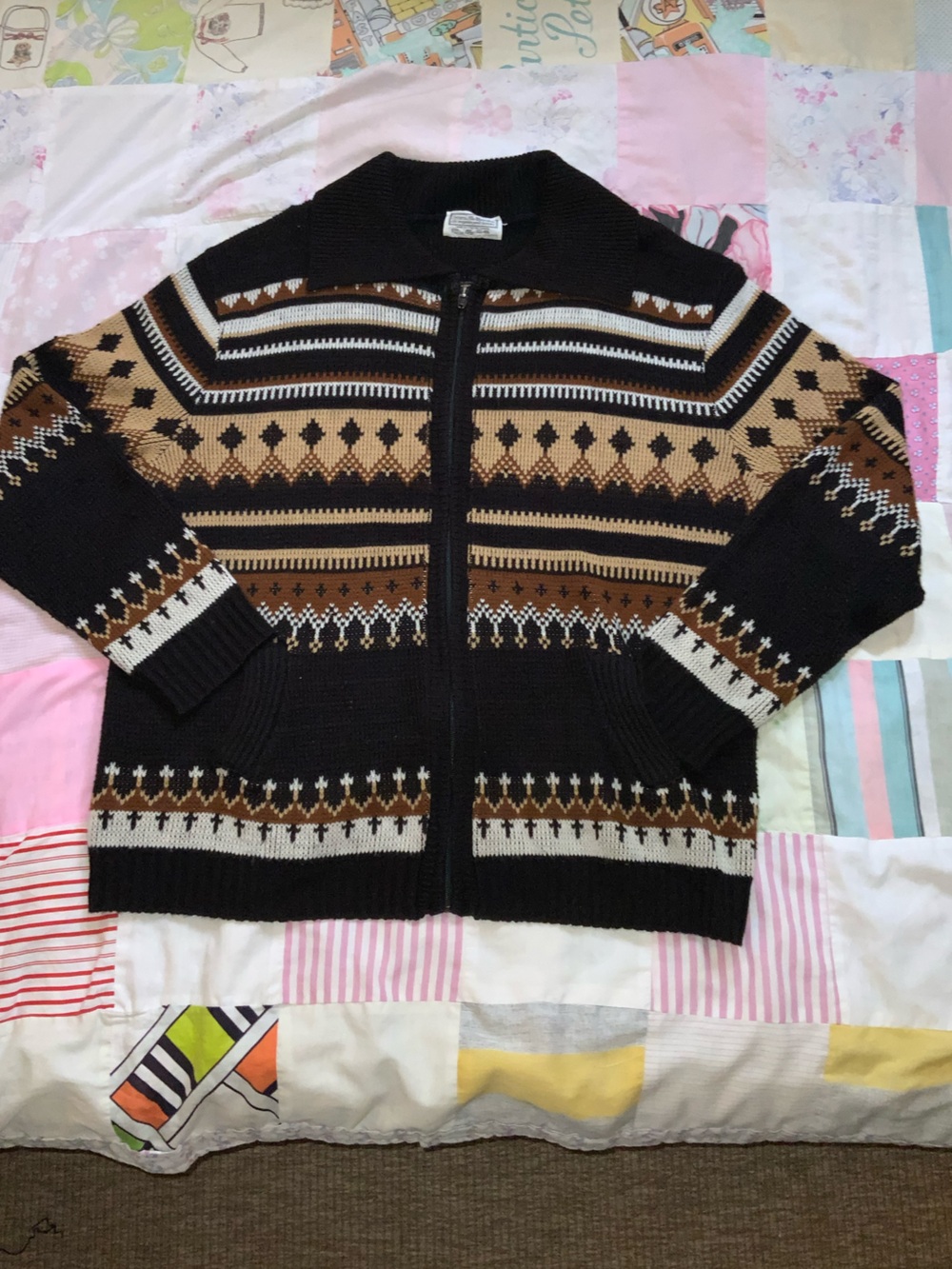 Vintage Sears The Men’s Store Nordic Fair Isle Zip Cardigan Sweater 46 knit